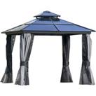 Outsunny 3 x 3(m) Polycarbonate Hardtop Gazebo Canopy with Double-Tier Roof and Aluminium Frame, Gar
