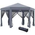 Outsunny 3.2m Canopy Rentals Pop Up Gazebo Hexagonal Canopy Tent Outdoor Sun Protection w/ Mesh Side