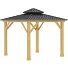 Outsunny 3x(3)M Outdoor Hardtop Gazebo Canopy with 2-Tier Roof and Solid Wood Frame Outdoor Patio Sh
