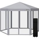 Outsunny 3 x 3(m) Pop Up Gazebo Hexagonal Foldable Canopy Tent Outdoor Event Shelter with Mesh Sidew
