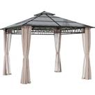 Outsunny 3 x 3 (m) Outdoor Polycarbonate Gazebo, Double Roof Hard Top Gazebo with Galvanized Steel F