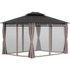 Outsunny 3.6 x 3 (m) Outdoor Polycarbonate Gazebo, Double Roof Hard Top Gazebo with Nettings & C