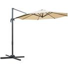 Outsunny 3(m) Patio Offset Parasol Roma Umbrella Cantilever Hanging Sun Shade Canopy Shelter 360 Rotation with Cross Base - Beige