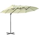 Outsunny Double Parasol Patio Umbrella Garden Sun Shade w/ Steel Pole 12 Support Ribs Crank Handle Easy Lift Twin Canopy - Beige AOSOM UK