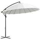 Outsunny 3(m) Cantilever Shanghai Parasol Garden Hanging Banana Sun Umbrella with Crank Handle, 18 Sturdy Ribs and Cross Base, Off-White