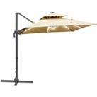 Outsunny 3m Cantilever Roma Parasol Adjustable Garden Sun Umbrella with Solar LED, Tilt and Crank Ha