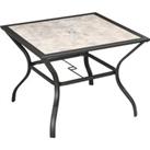 Outsunny Outdoor Dining Table with Parasol Hole, Square Garden Table for 4, PC Board Tabletop, Patio