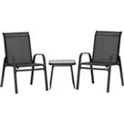 Outsunny 3 Pieces Outdoot Bistro Set, Patio Stackable Armchairs with Breathable Mesh Fabric and PSC Board Coffee Table, Black