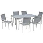 Outsunny 7 Piece Garden Dining Set, Outdoor Table and 6 Stackable Chairs, Steel Frame, Tempered Glas