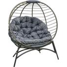 Outsunny Folding Rattan Egg Chair, Freestanding Basket Chair with Cushion, Bottle Holder Bag for Out