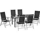 Outsunny 7 Piece Garden Dining Set, Outdoor Table and 6 Folding and Reclining Chairs, Aluminium Fram