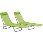 Outsunny Reclining Sun Lounger, Set of 2, Folding Outdoor Day Bed with Pillow, Steel Frame, Breathab