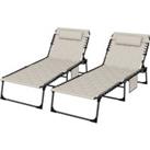 Outsunny Foldable Sun Lounger Set with 5-level Reclining Back, Outdoor Tanning Chairs with Build-in 