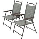 Outsunny 2 Pieces Folding Patio Camping Chairs Set, Sports Chairs for Adults with Armrest, Mesh Fabr