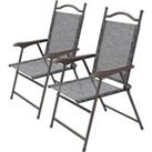 Outsunny Folding Chairs for Patio, Set of 2, Camping Sports Chairs with Armrest, Mesh Fabric Seat, G