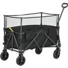 Outsunny Folding Garden Trolley, 180L Wagon Cart with Extendable Side Walls for Beach, Camping, Fest