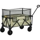 Outsunny Folding Trolley Wagon Cart, 180L with Extendable Side Walls for Beach, Camping, Festivals, 