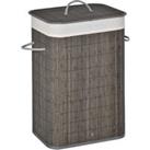 HOMCOM Laundry Basket with Flip Lid and String Handles, Collapsible Hamper Removable Lining Board Base Foldable Water-Resistant Dirty Clothes Storage