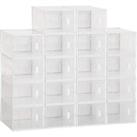 HOMCOM Shoe Storage Cabinet, Portable Cube Organizer, Magnetic Door, for Sizes up to EU 43, Clear/Wh