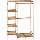 HOMCOM Bamboo Clothes Rack for Bedroom Garment Rack with 6-Tier Storage Shelf Hanging Rod Clothes Ra