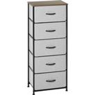 HOMCOM Chest of Drawers, Fabric Storage Drawers, Industrial Bedroom Dresser w/5 Fabric Drawers, Steel Frame, Wooden Top for Nursery, Living Room Grey