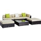 Outsunny 5-Seater Rattan Sofa Coffee Table Set Sectional Wicker Weave Furniture for Garden Outdoor C