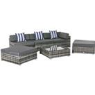 Outsunny 5-Seater Rattan Sofa Coffee Table Set Sectional Wicker Weave Furniture for Garden Outdoor Conservatory w/ Pillow Cushion Grey