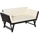 Outsunny 2 Seater Rattan Folding Daybed Sofa Bench Garden Chaise Lounger Loveseat with Cushion Outdo