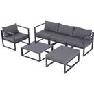 Outsunny 6 PCs Outdoor Indoor Sectional Sofa Set Thick Padded Cushions Aluminium Frame 5 Seaters 1 Coffee Table Footrest Grey