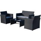 Outsunny 4-Seater Rattan Sofa Set Garden Furniture Wicker Weave 2-seater Bench Chair & Coffee Ta