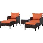 Outsunny 5 Pcs PE Rattan Garden Furniture Set, 2 Armchairs 2 Stools Glass Top Table Cushions Wicker 
