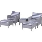 Outsunny 2 Seater PE Rattan Garden Furniture Set, 2 Armchairs 2 Stools Glass Top Table Cushions Wick