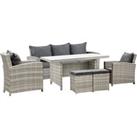 Outsunny 7-Seater Rattan Dining Set Sofa Table Garden Rattan Furniture Footstool Outdoor w/ Cushion,