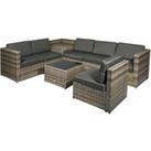 Outsunny 6-Seater Outdoor Rattan Wicker Sofa Set with Hidden Storage Side Table and Cushions, Mixed 