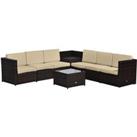 Outsunny 6-Seater Garden Rattan Furniture Patio Sofa and Table Set with Cushions Garden Corner Sofa 
