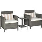 Outsunny Rattan Garden Furniture 3 Pieces Patio Bistro Set Wicker Weave Conservatory Sofa Chair &