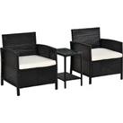 Outsunny Rattan Garden Furniture Outdoor 3 Pieces Patio Bistro Set Jack and Jill Seat Wicker Weave Conservatory Sofa Chair Table Set w/Cushion Black