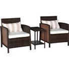 Outsunny Rattan Garden Furniture 3 Pieces Patio Bistro Set Wicker Weave Conservatory Sofa Chair &