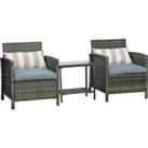 Outsunny Garden Rattan Furniture 3 Pieces Patio Bistro Set Wicker Weave Conservatory Sofa Chair &
