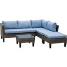 Outsunny 4-Seater Rattan Garden Furniture Corner Sofa Set w/ 2 Seats Footstool Square Glass Top Coff