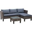 Outsunny 4-Seater Garden Sofa PE Rattan Set w/ 2 Seats Square Glass Top Coffee Table Thick Cushions 