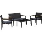 Outsunny 4PC Rattan Garden Furniture Set 2 Single Sofa Arm Chairs 1 Bench Loveseat with Cushions &am