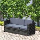 Outsunny Garden Rattan Sofa 3 Seater All-Weather Wicker Weave Metal Frame Chair with Fire Resistant 