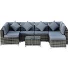 Outsunny 7-Seater Rattan Sofa Set Garden Furniture Aluminium Patio Set Wicker Seater w/Table, Grey