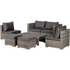 Outsunny 6-Seater Rattan Garden Furniture 6 Seater Sofa & Coffee Table Set Outdoor Patio Furniture Wicker Weave Chair Space-saving Compact, Grey