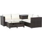 Outsunny 4-Seater Rattan Garden Furniture Patio Sofa Set Storage & Table Set w/ 2 Drawers Coffee