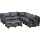 Outsunny 4-Seater Rattan Wicker Garden Furniture Patio Sofa Storage & Table Set w/ 2 Drawers Cof