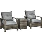 Outsunny 3 pcs PE Rattan Wicker Garden Furniture Patio Bistro Set Weave Conservatory Sofa Storage Table and Chairs Set Grey Cushion Aosom UK