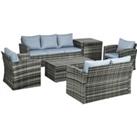 Outsunny 6 Piece Outdoor Rattan Wicker Sofa Set Sectional Patio Conversation Furniture Set w/ Storag