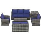 Outsunny 6 Pieces Outdoor Rattan Wicker Sofa Set Sectional Patio Conversation Furniture Set w/ Stora